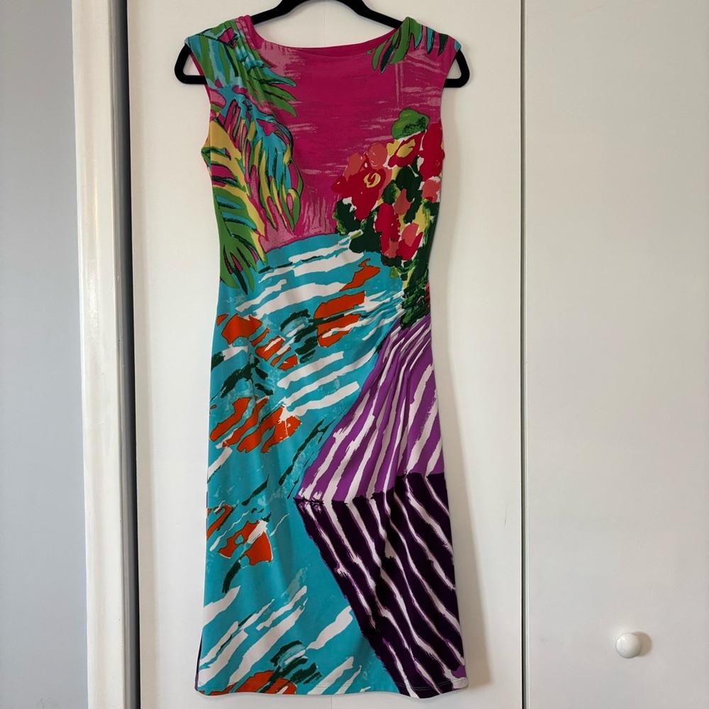 Lauren Ralph Lauren Women’s Tropical Print Midi Dress Sleeveless Lined